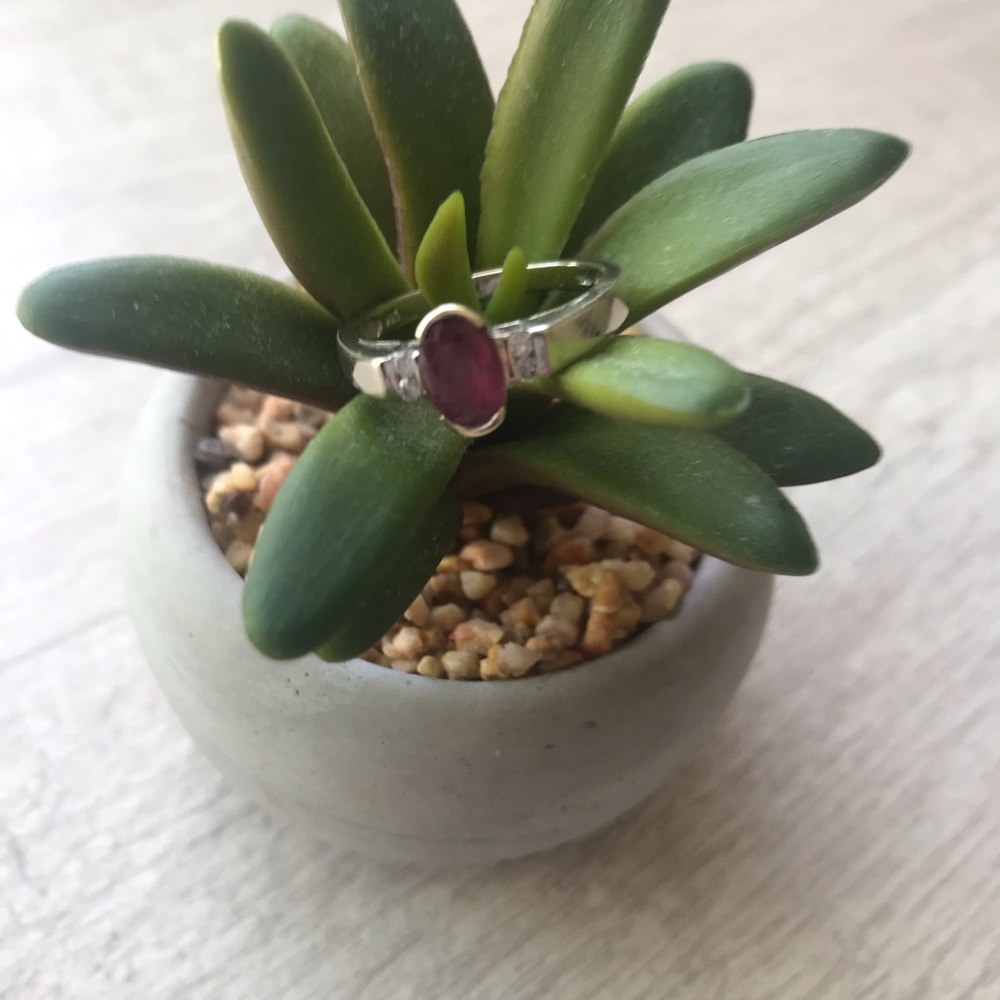 Amethyst & Diamond & Sterling Silver Ring